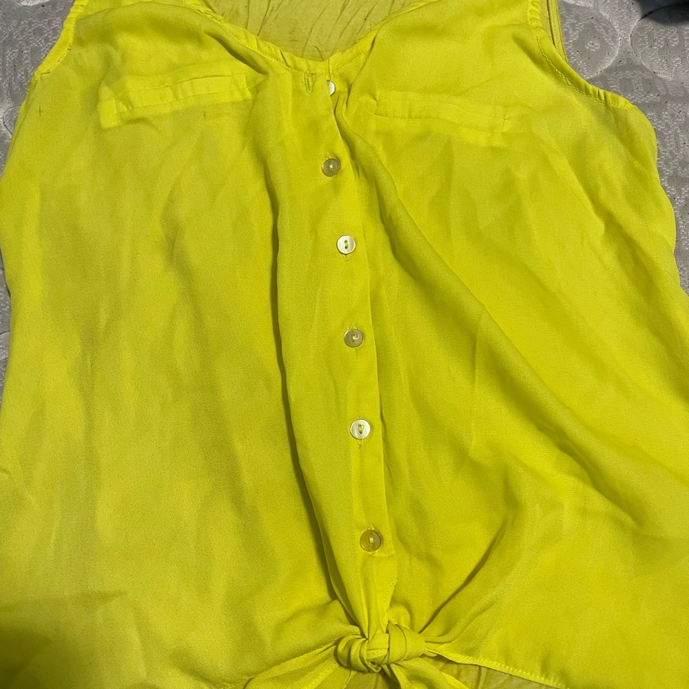 Yellow Sleeveless Button-Down Top